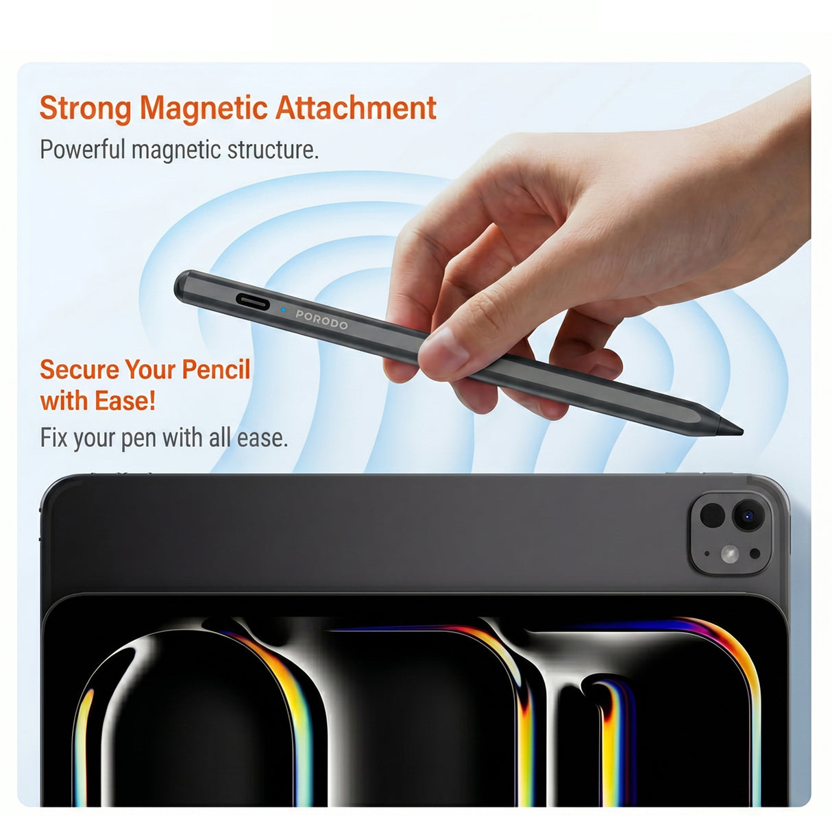 Porodo Universal Pencil – 1.5mm Tip, Double-Tap, Magnetic, Type-C Fast Charge, 10H Battery