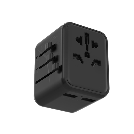 Universal Travel Adapter Dual USB A - Black by Porodo | Travel Adapter | SASKA Trading