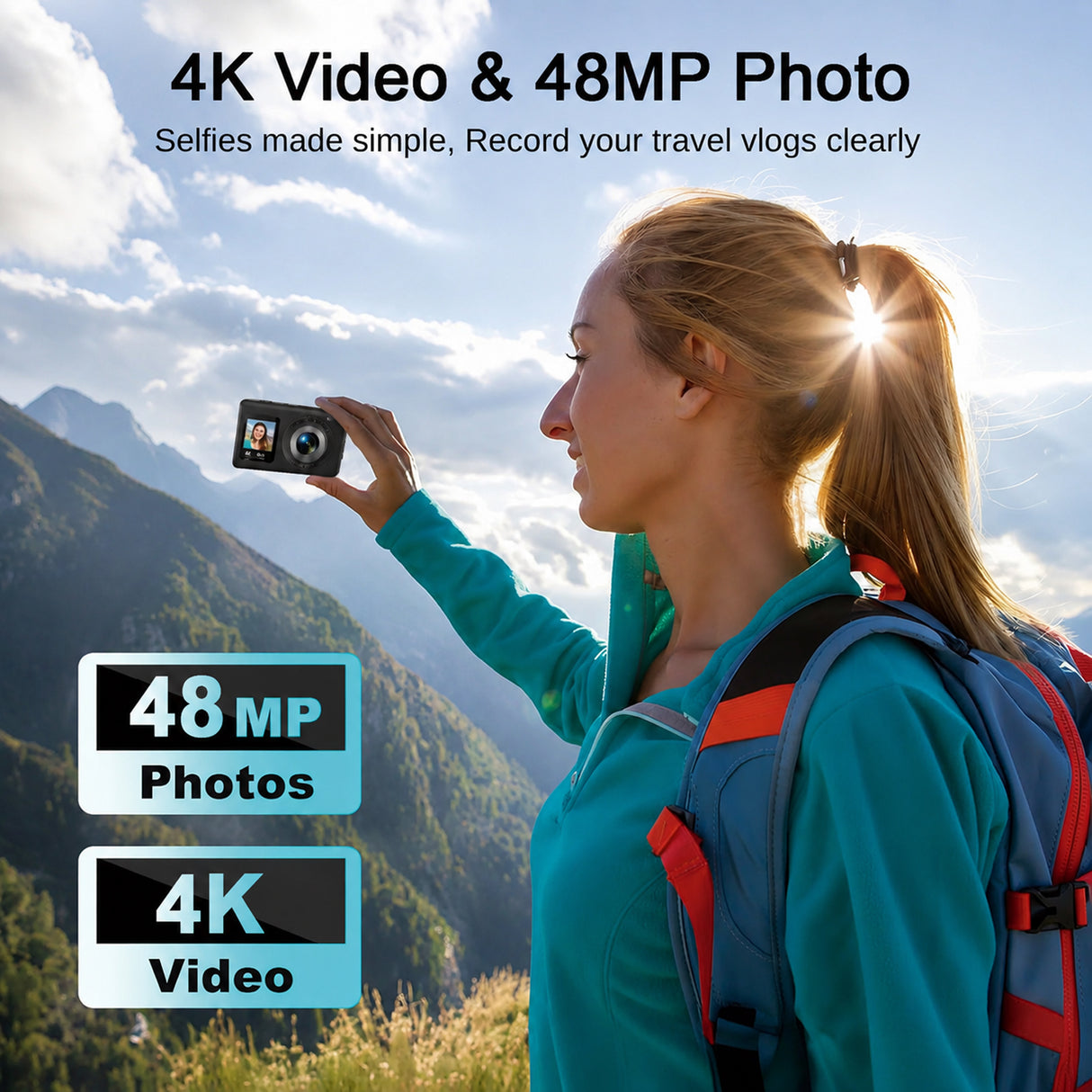 48MP Dual-Screen Mini Digital Camera with 4K Video, 18X Zoom & Autofocus by Porodo
