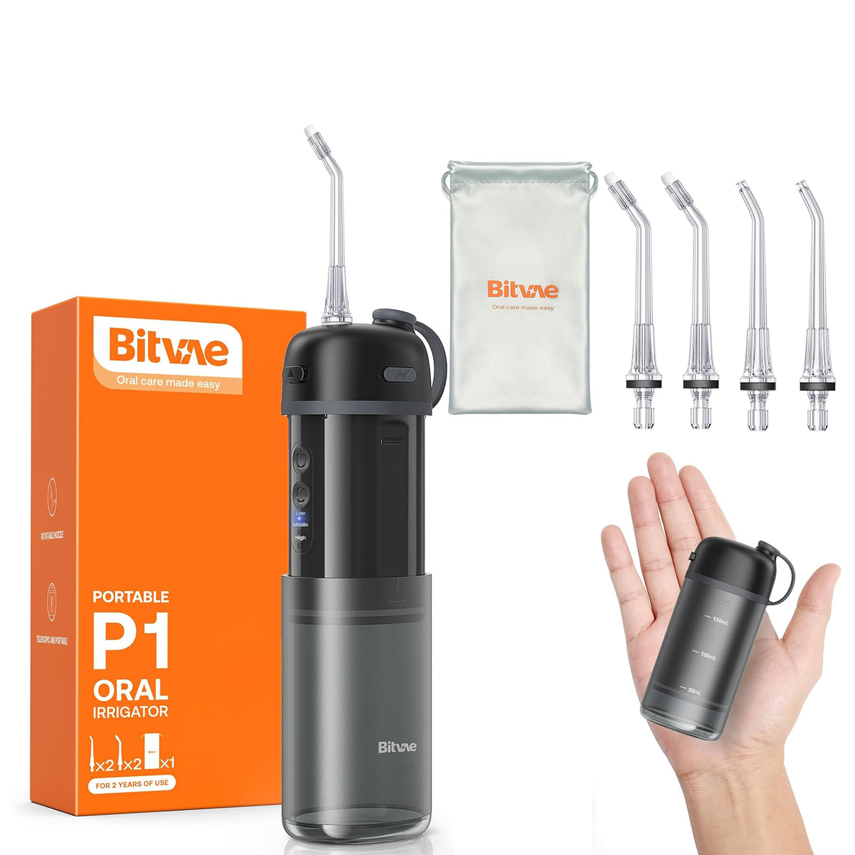 Portable P1 Water Flosser with Collapsible Tank by BITVAE