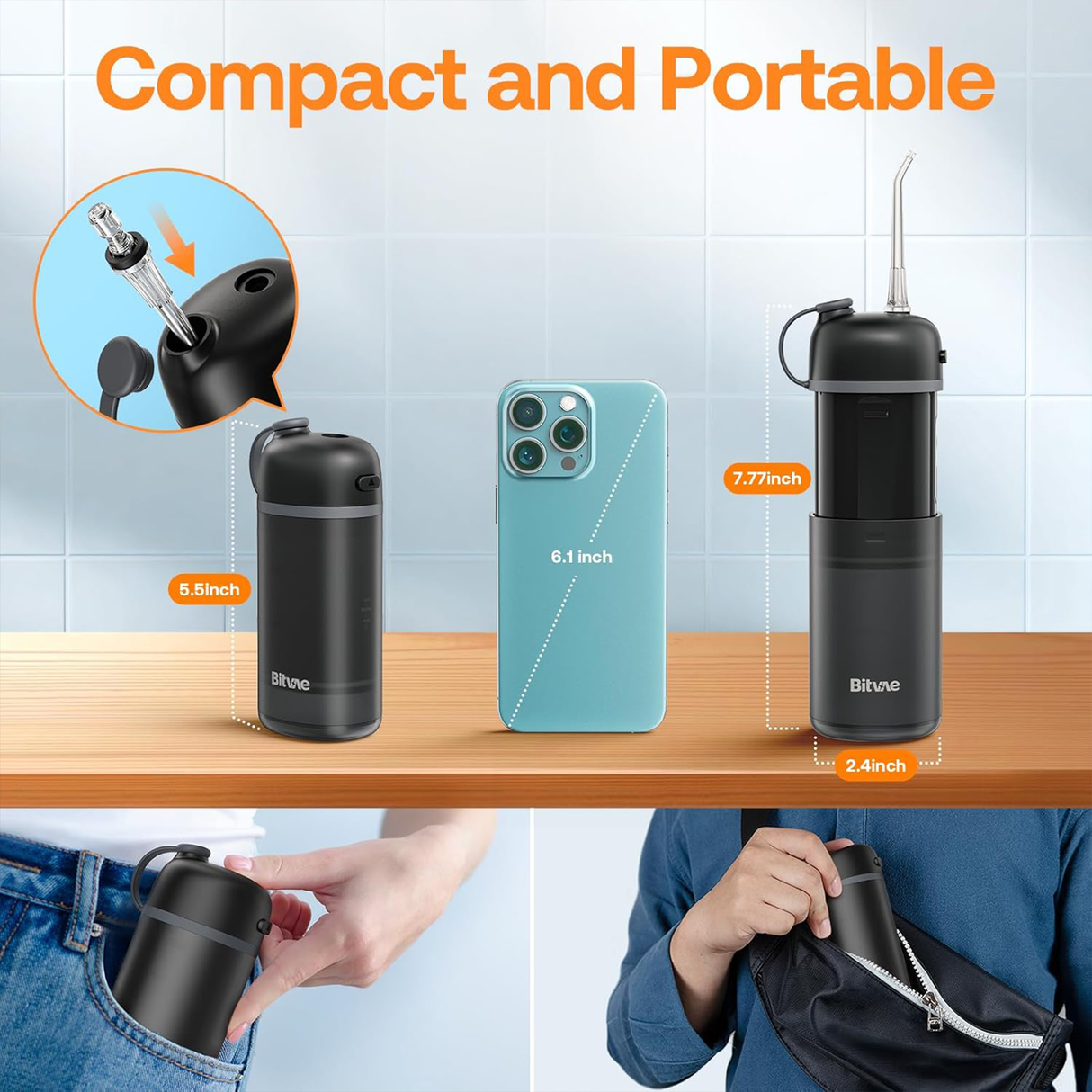 Portable P1 Water Flosser with Collapsible Tank by BITVAE