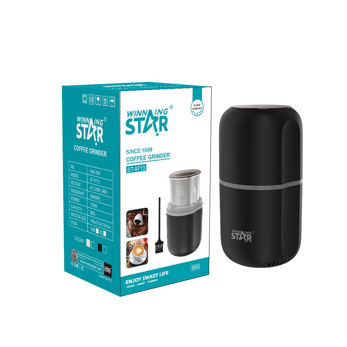 Portable 150W Electric Coffee Grinder with 80g Capacity & Pure Copper Motor – ST-9713 by Winning Star | SASKA Trading