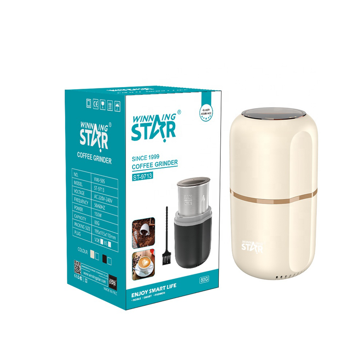 Portable 150W Electric Coffee Grinder with 80g Capacity & Pure Copper Motor – ST-9713 by Winning Star | SASKA Trading