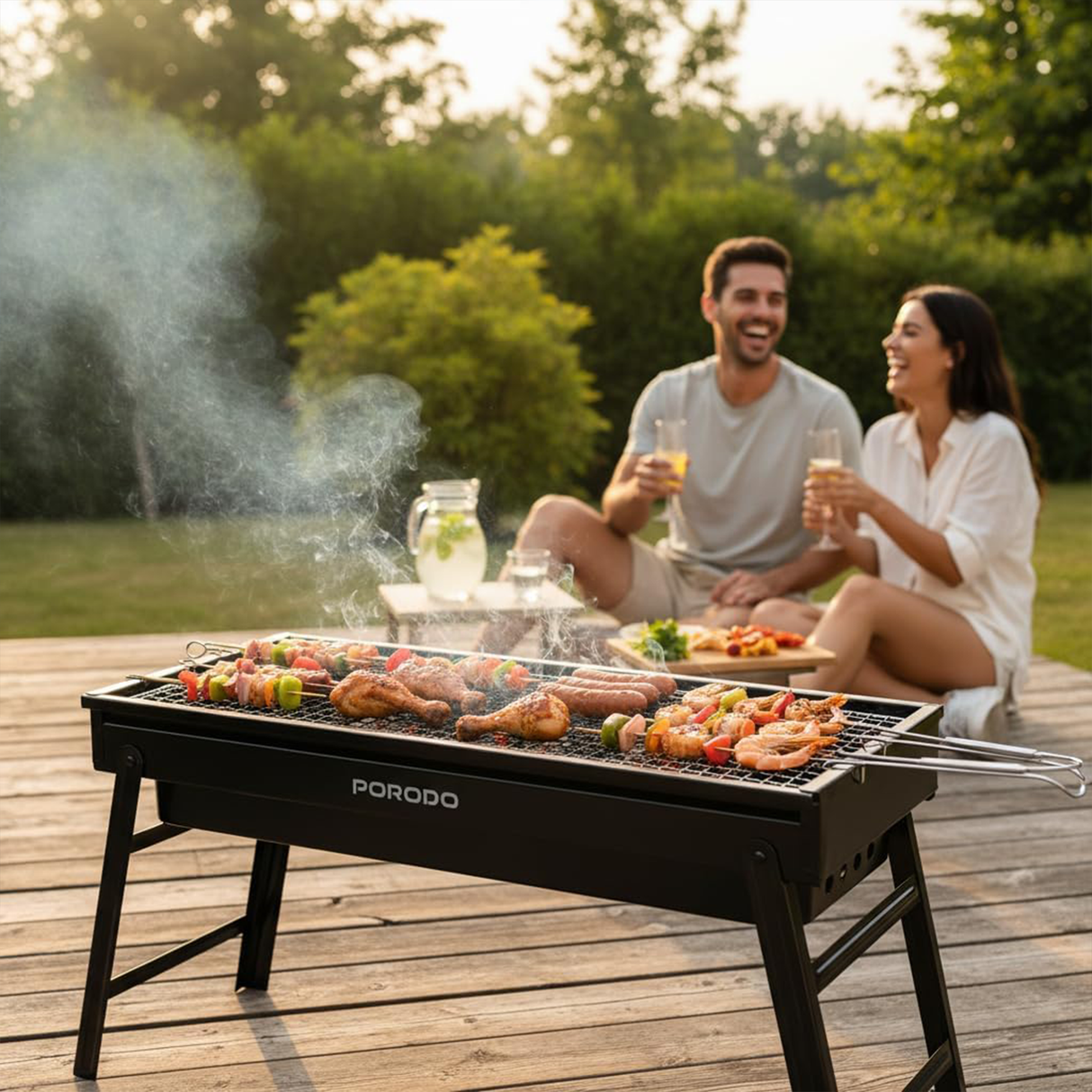 شواية فحم محمولة للطهي في الهواء الطلق، تصميم قابل للطي من Porodo
