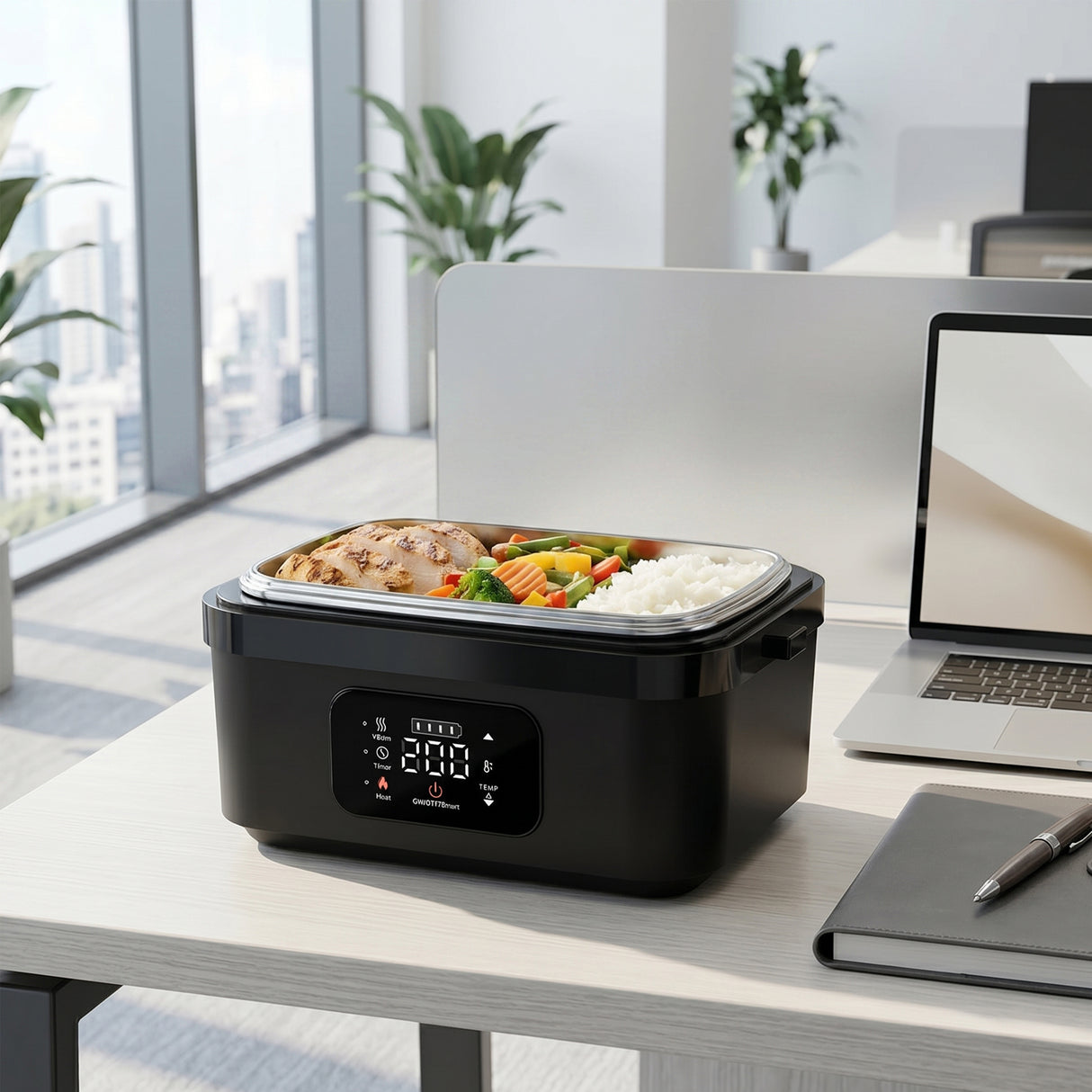 Portable Electric Lunch Box 1L with 8000mAh Battery, Digital Touch Screen & USB-C Fast Charging by Green Lion