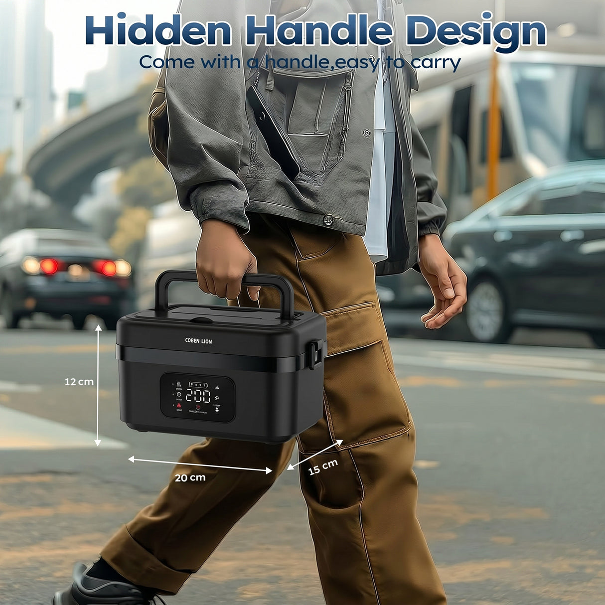 Portable Electric Lunch Box 1L with 8000mAh Battery, Digital Touch Screen & USB-C Fast Charging by Green Lion