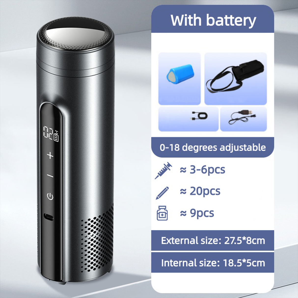 Portable Insulin Cooler Box 0–18°C, Rechargeable Mini Car Medicine Refrigerator