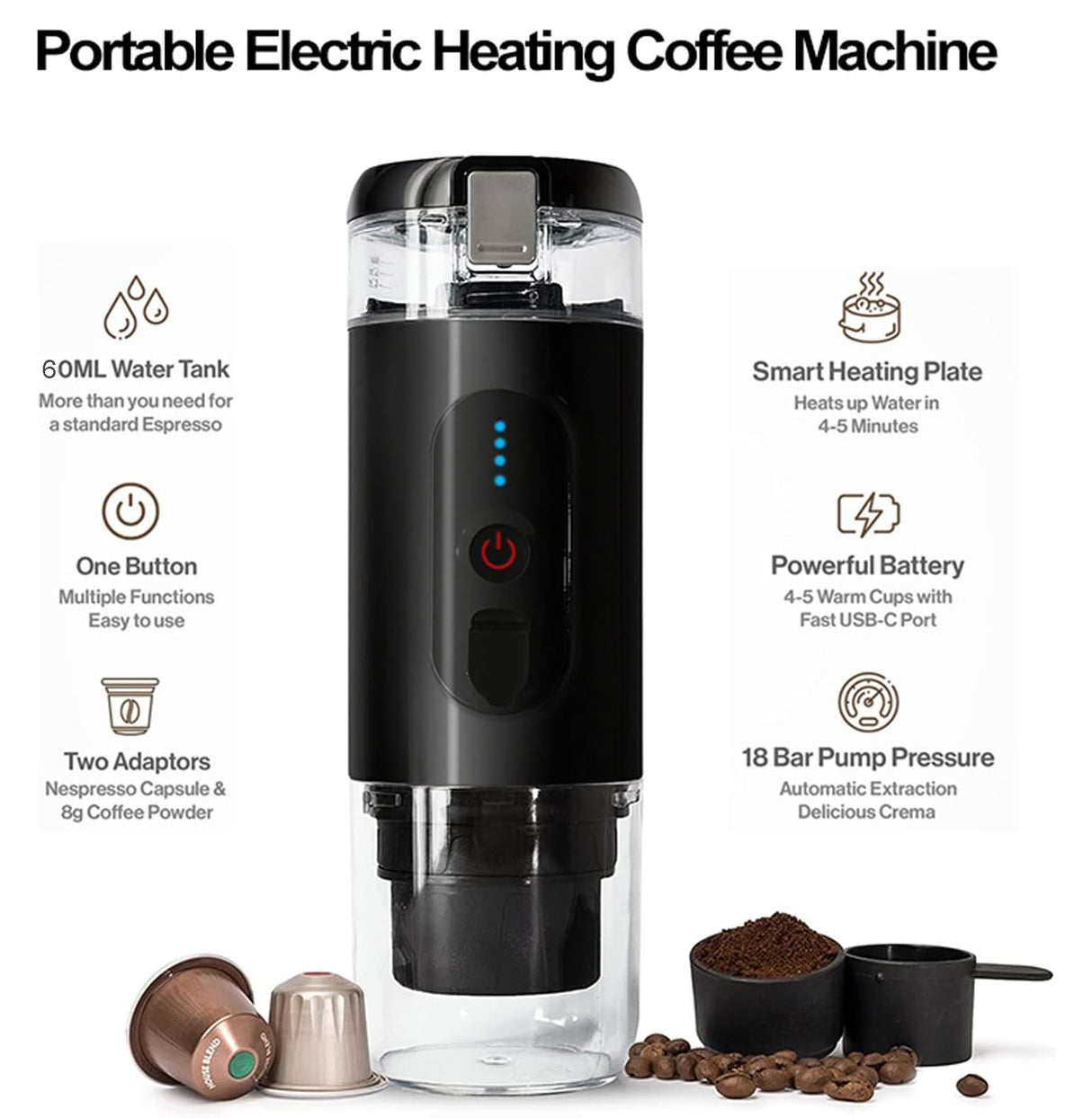 Portable Mini Espresso Maker Rechargeable Battery | Coffee Maker | SASKA Trading