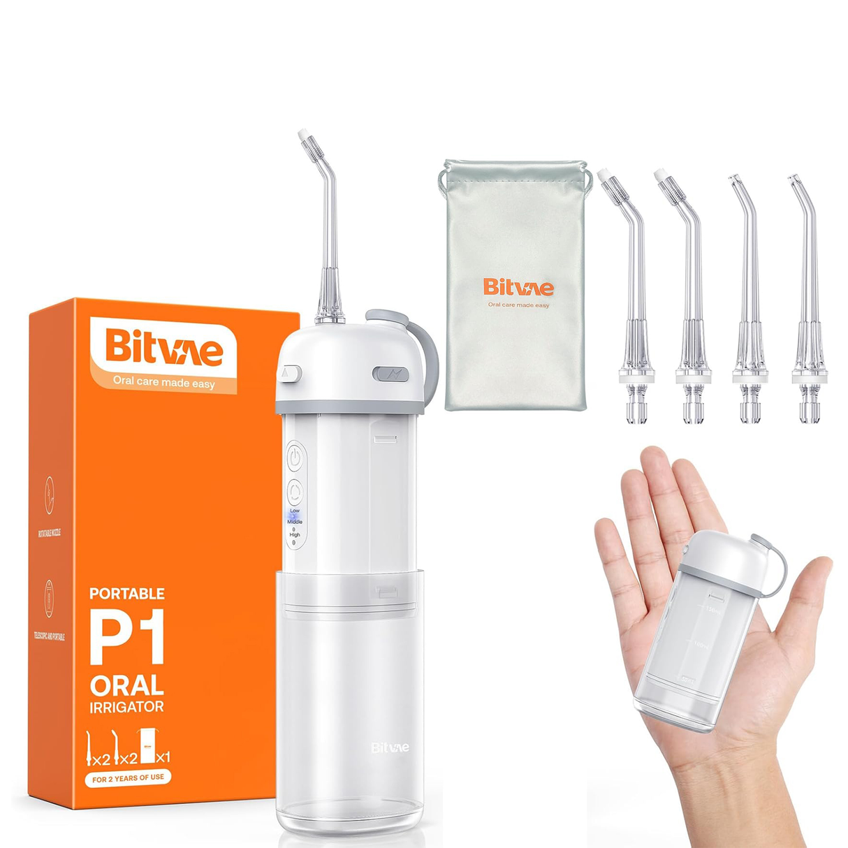 Portable P1 Water Flosser with Collapsible Tank by BITVAE | Oral Flosser | SASKA Trading