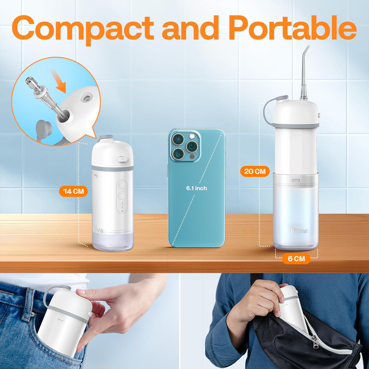 Portable P1 Water Flosser with Collapsible Tank by BITVAE | Oral Flosser | SASKA Trading