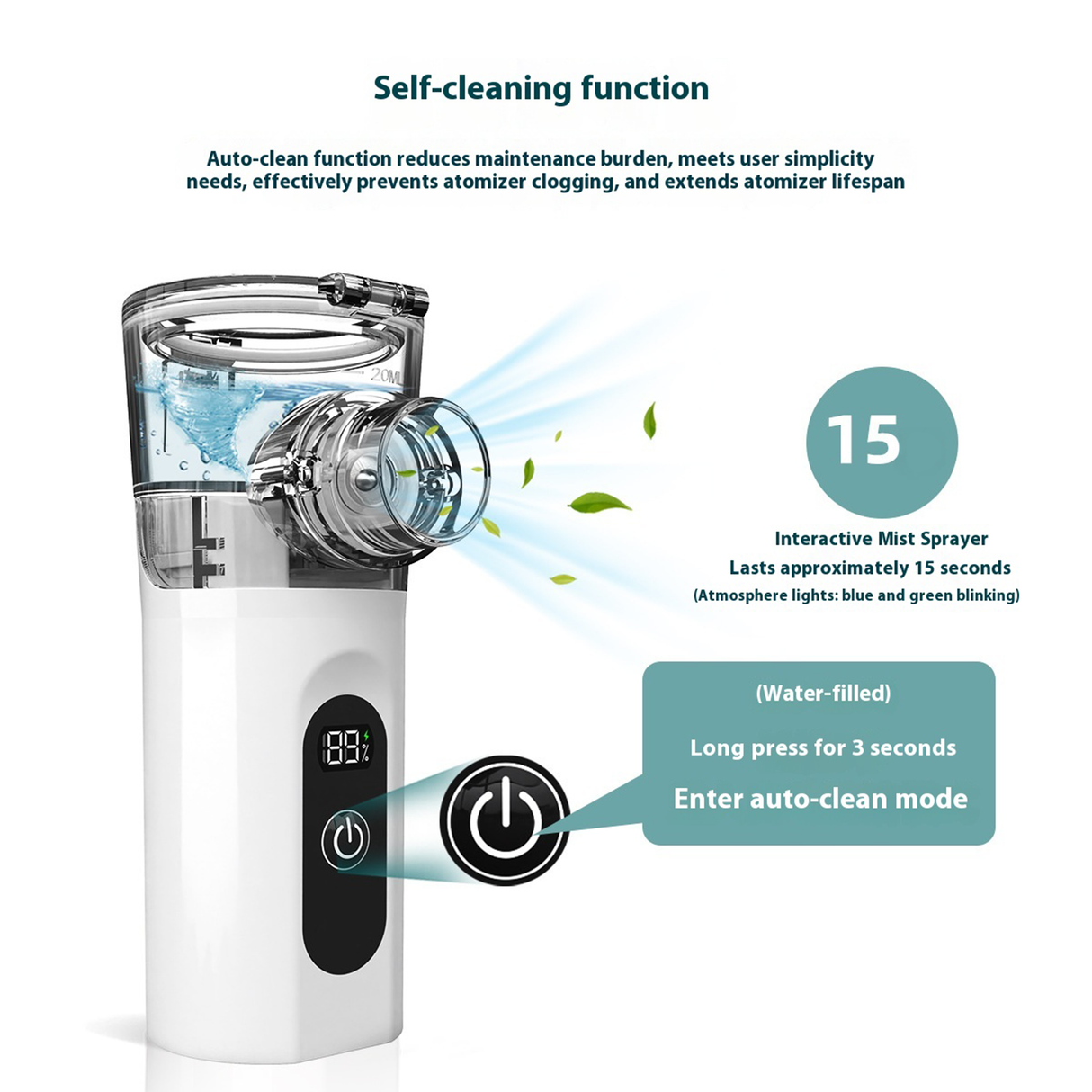 Portable Rechargeable Mesh Nebulizer TZ-W12 – Quiet Handheld Inhalation Device with Digital Display