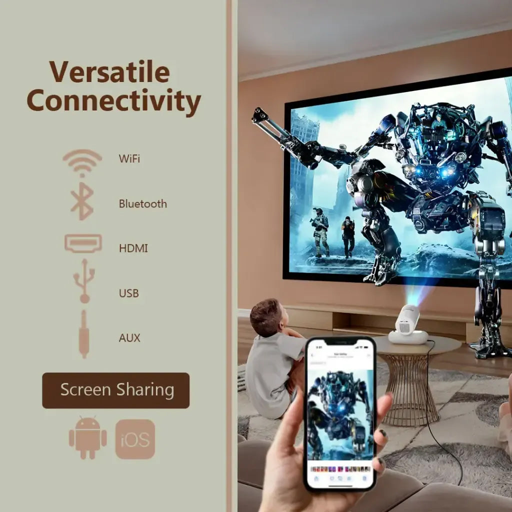 LumaCast Full HD Projector – Auto Focus & Keystone, 4K HDR Support