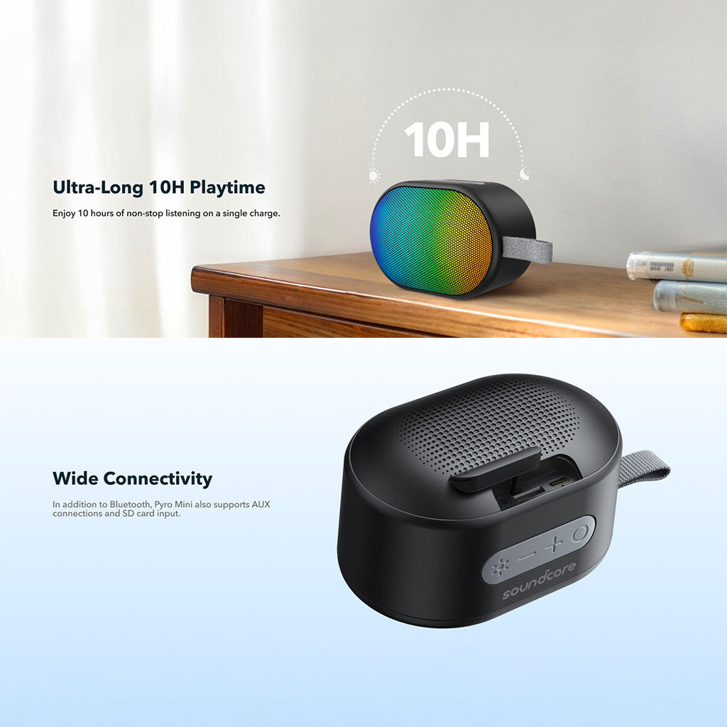 Pyro Mini Portable Bluetooth Speaker with Deep Bass, Ultra-Long 10H Playback and Multiple Light Effects Soundcore by Anker