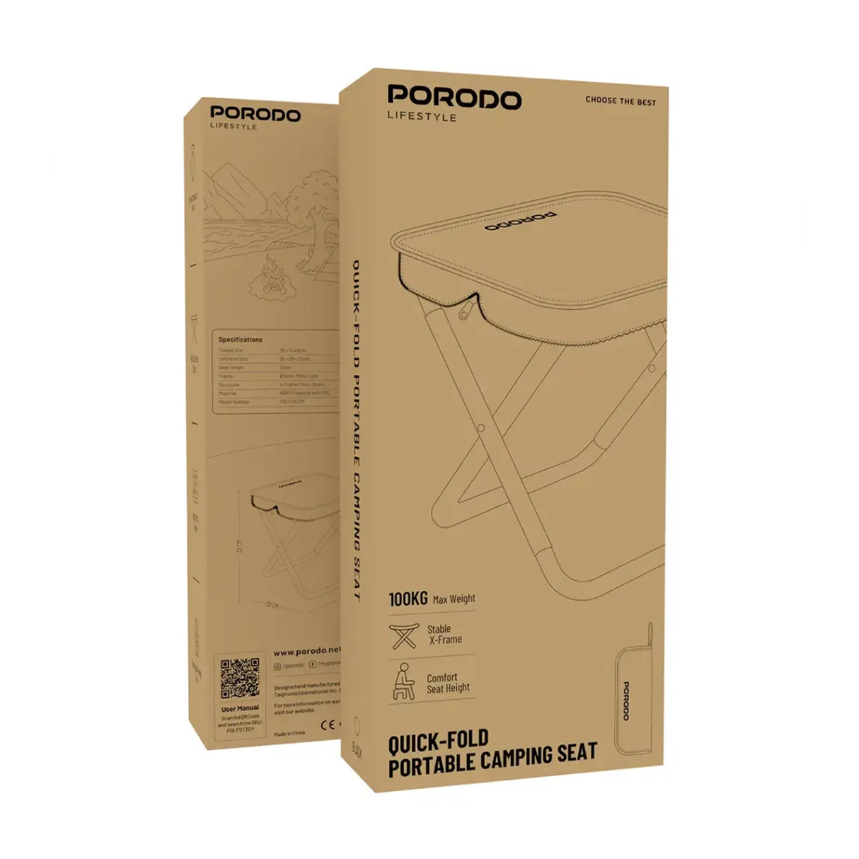 كرسي تخييم قابل للطي سريع – كرسي خارجي مدمج قابِل للطي (أسود) من Porodo