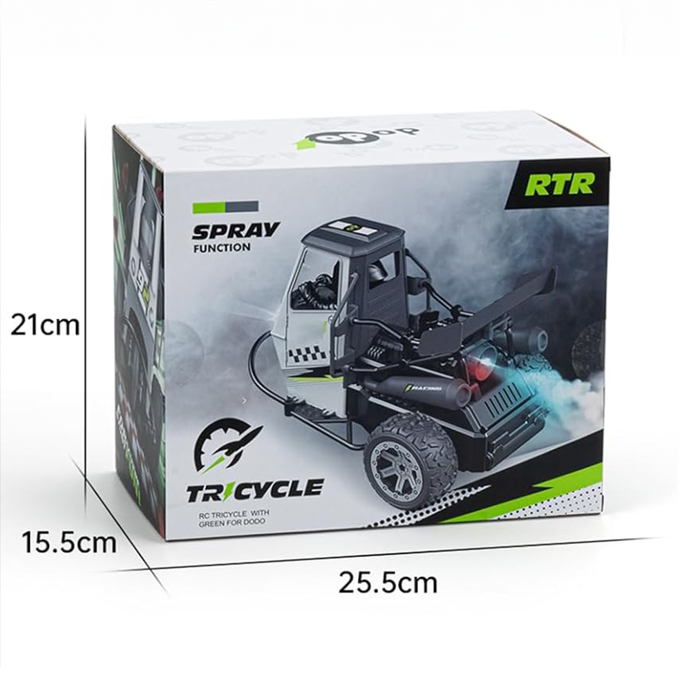 RC Motor Tricycle – 1:16 RC Three-Wheel Motorcycle with Spray & Lights | Remote Controlled Car | SASKA Trading