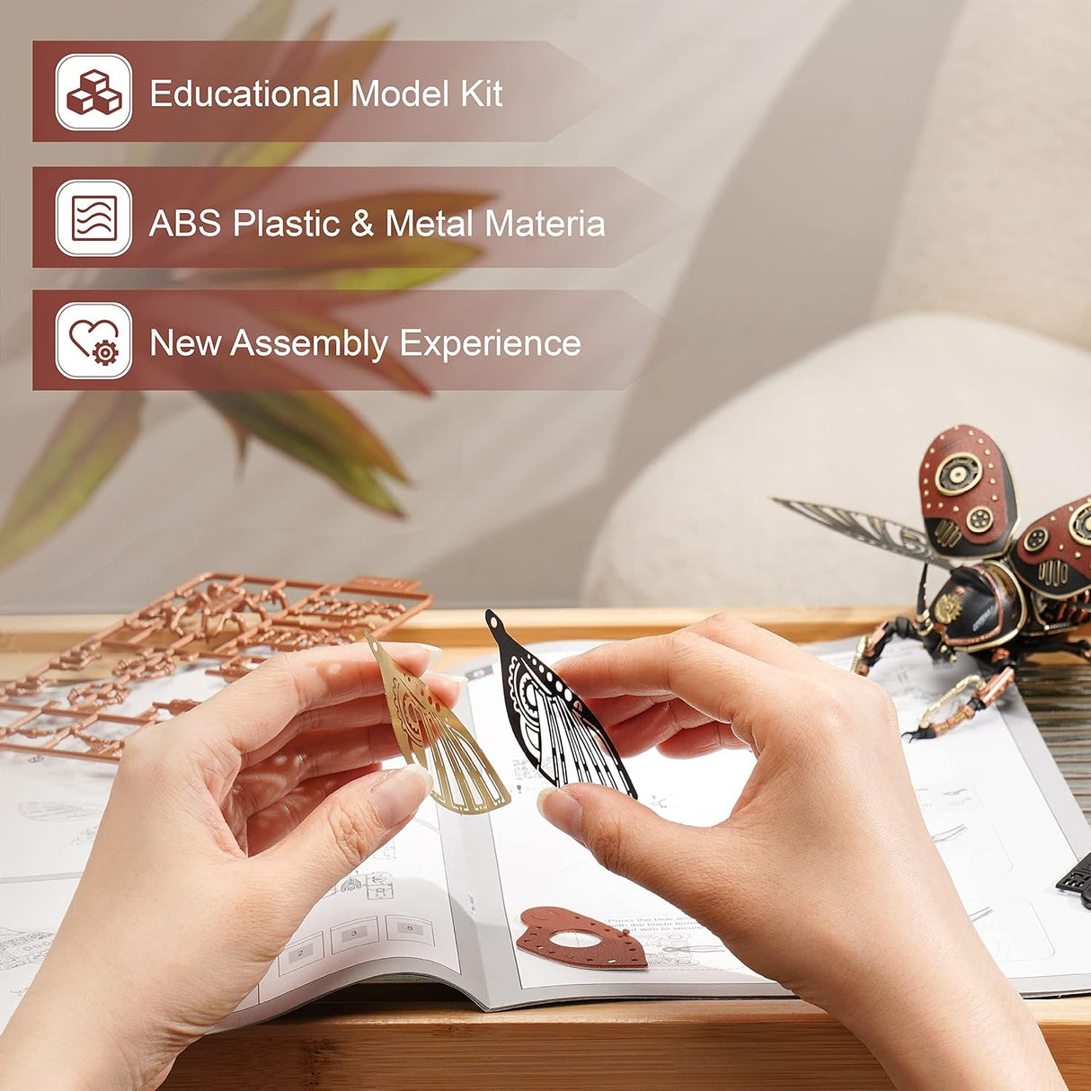 مجسم حشرة ميكانيكي ثلاثي الأبعاد MECHANICAL AGE – مجموعة تركيب DIY من المعدن وABS للبالغين مع تشغيل بالبطارية من ROKR