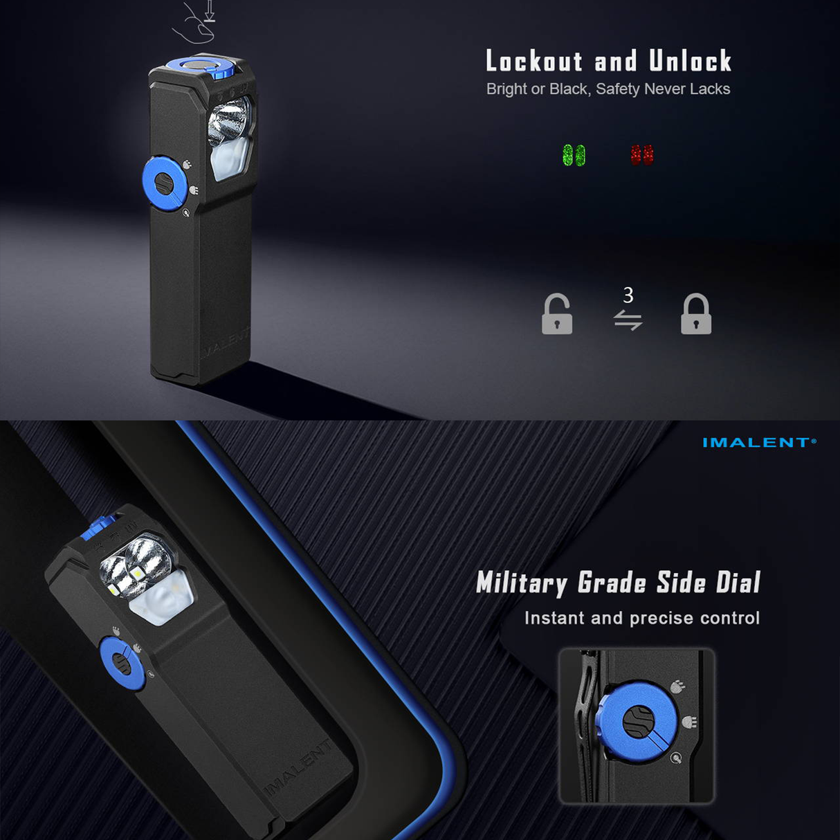 كشاف كليب احترافي 3-في-1 بقوة 2800 لومن GR36، قابل للشحن USB-C، بإضاءة بيضاء دافئة وباردة و UV، قاعدة مغناطيسية ومقاومة للماء من IMALENT