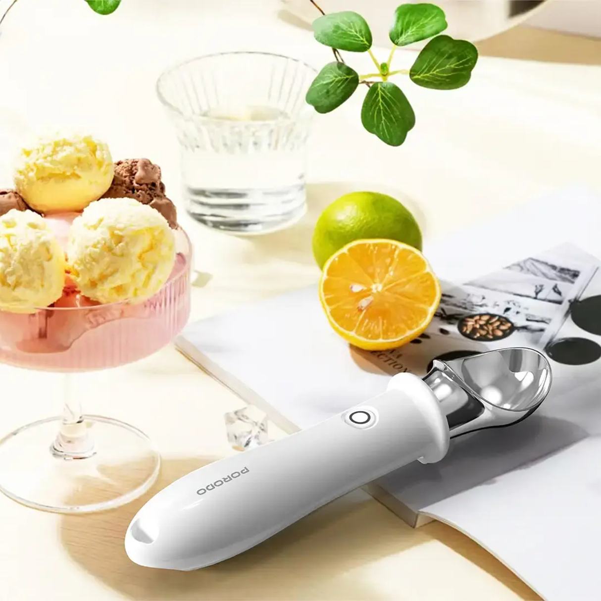 Rechargeable Heated Ice Cream Scoop with Safety Lock – Electric Ice Cream Melter Spoon by Porodo