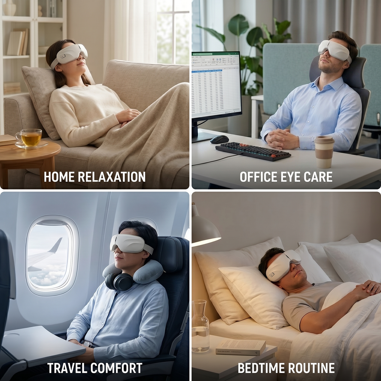 Rechargeable Smart Eye Massager with Heat and Bluetooth Music 1200mAh Battery and 180° Foldable by Porodo