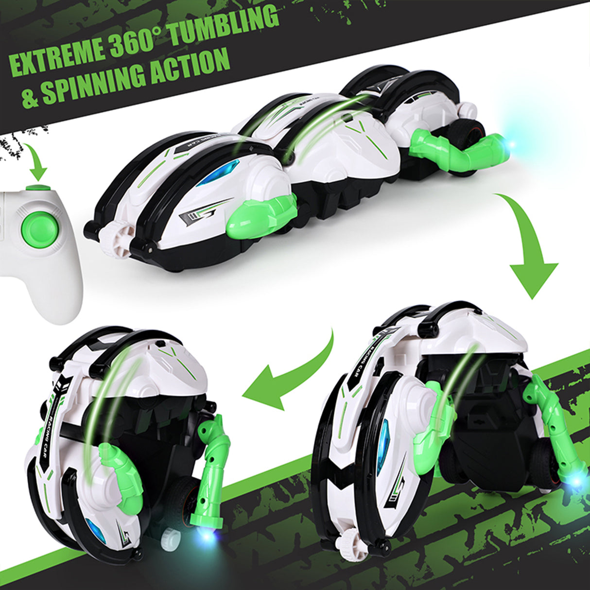 Remote Control 2.4GHz Rolling Stunt Car with Lights and 360° Action | Remote Controlled Car | SASKA Trading