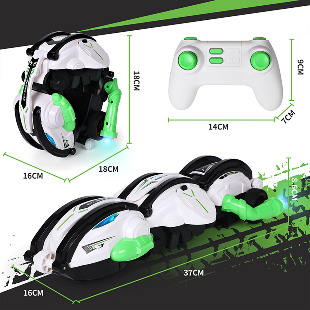 Remote Control 2.4GHz Rolling Stunt Car with Lights and 360° Action | Remote Controlled Car | SASKA Trading