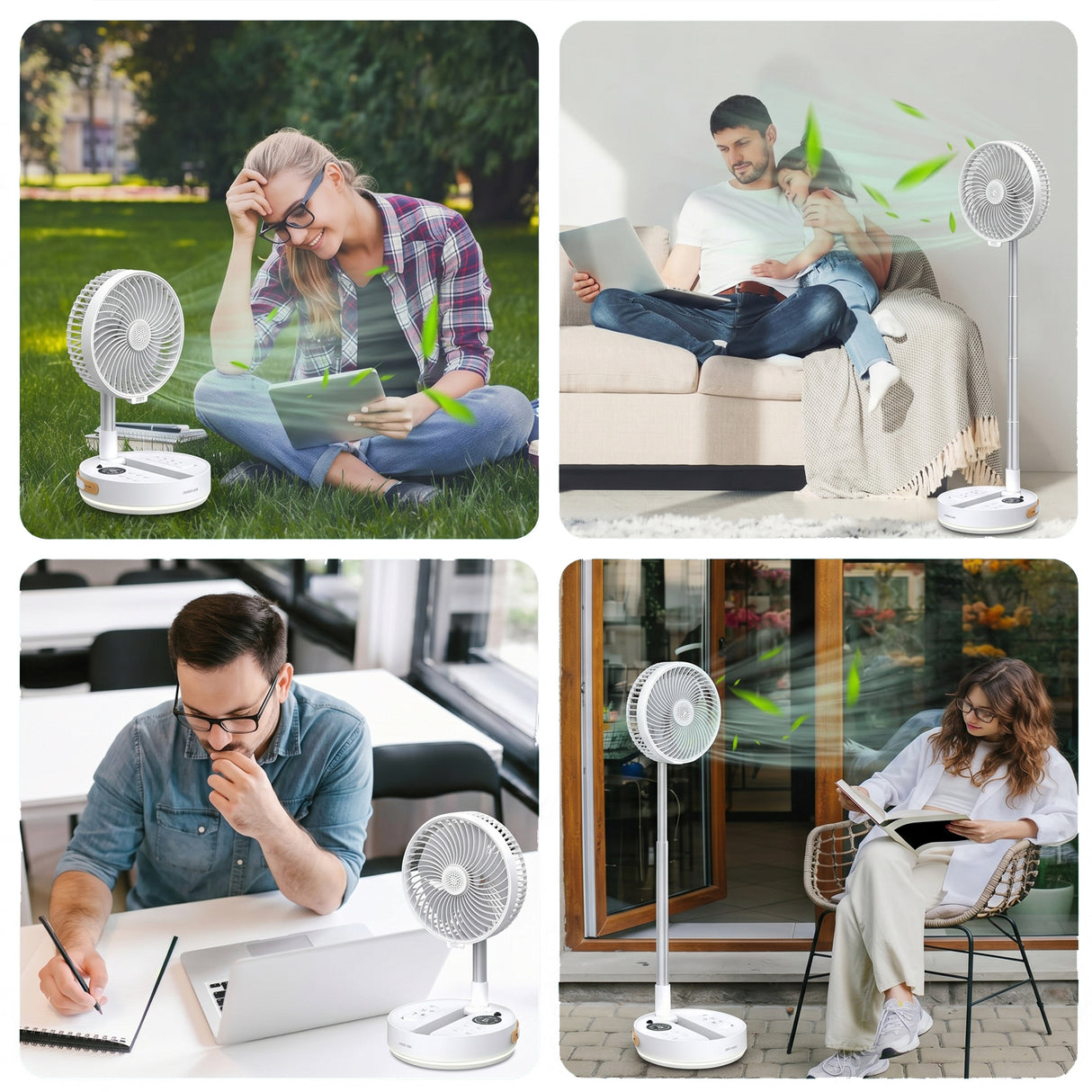 Rovio 8" Folding Fan with 7200mAh Battery, LED Light, Remote Control & Telescopic Stand by Green Lion