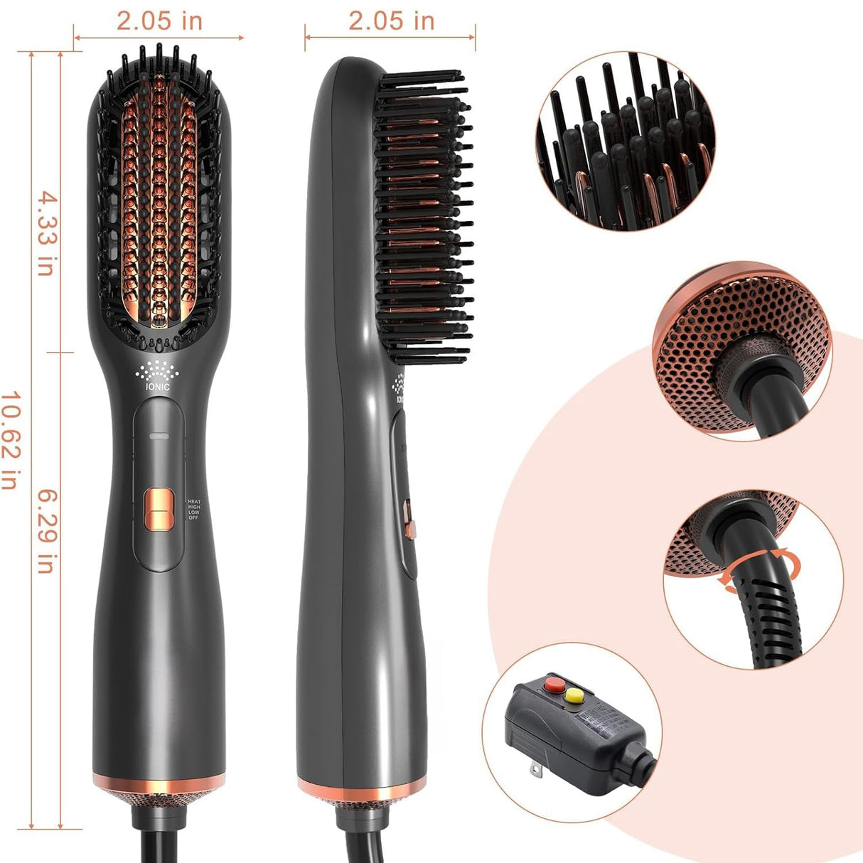 فرشاة تصفيف الشعر الاحترافية 3 في 1، مكواة فرد الشعر، ومكثف الشعر - تقنية أيونية من JOY
