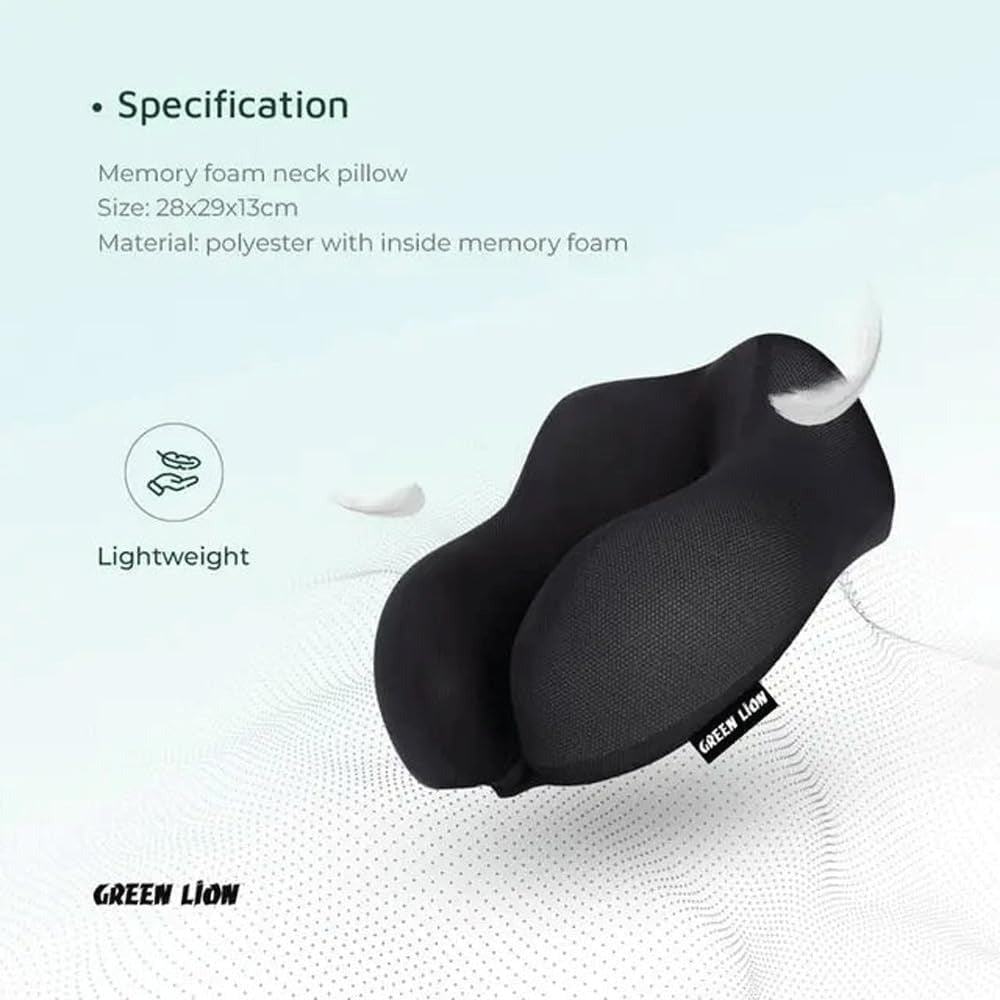 Premium Memory Foam Neck Support Pillow for Flights, Road Trips, and Home Use By Green Lion