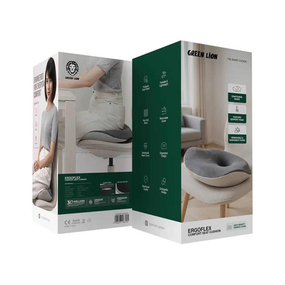 Ergoflex Seat Cushion, Memory Foam Support, 150kg Capacity, Durable Fabric by Green Lion