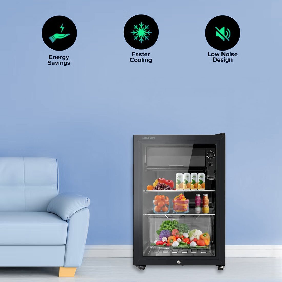 63L Compact Mini Refrigerator with Quiet R600a Cooling for Bedrooms, Offices & Small Spaces by Green Lion