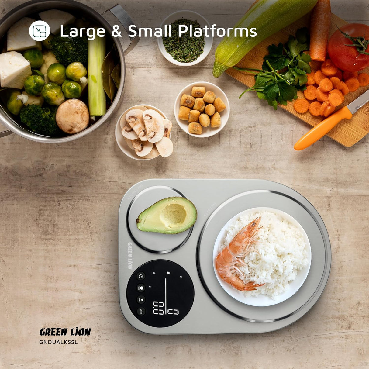 Precision Kitchen Scale, Dual Platforms 5kg & 500g, LCD Display, Silver by Green Lion