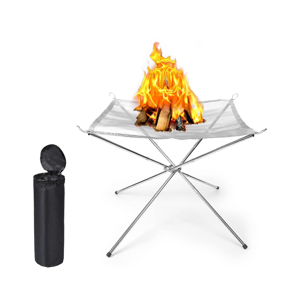Portable Outdoor Camping Fire Pit, 22", With Bag, Stainless Steel Stand by Green Lion
