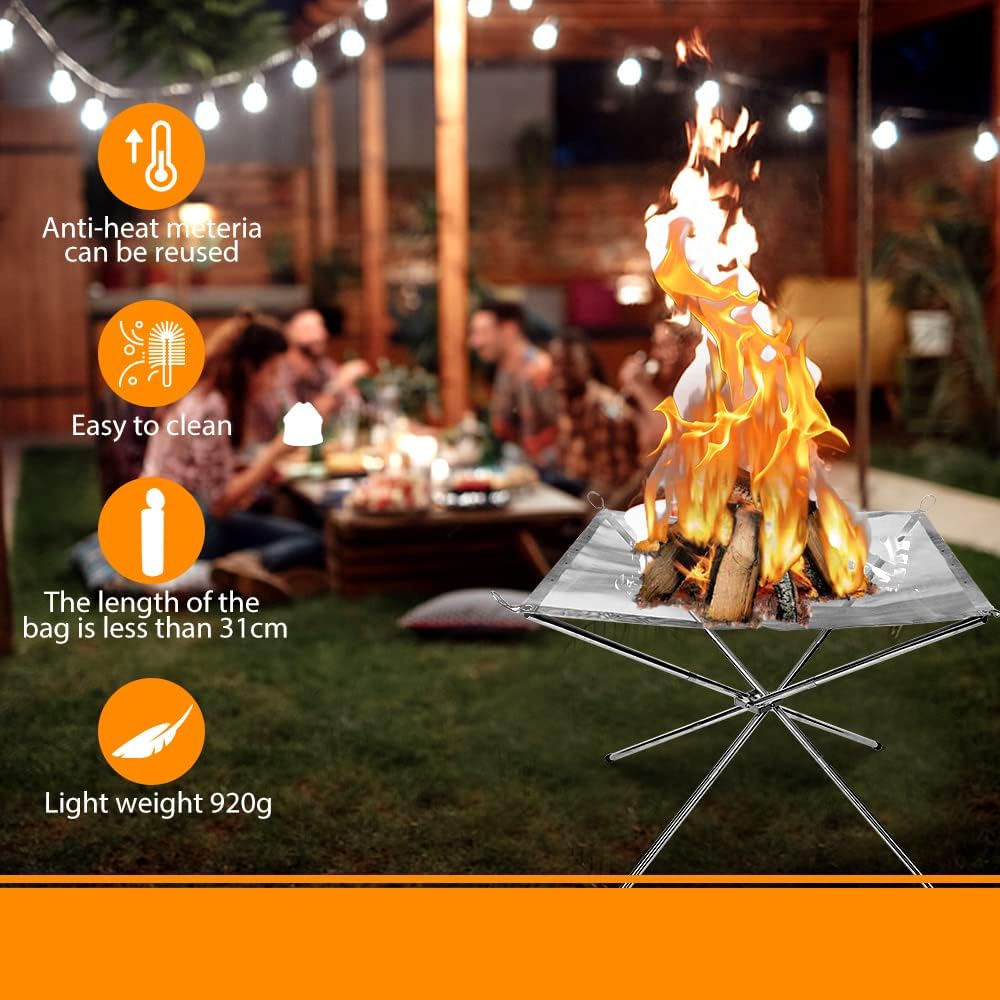 Portable Outdoor Camping Fire Pit, 22", With Bag, Stainless Steel Stand by Green Lion