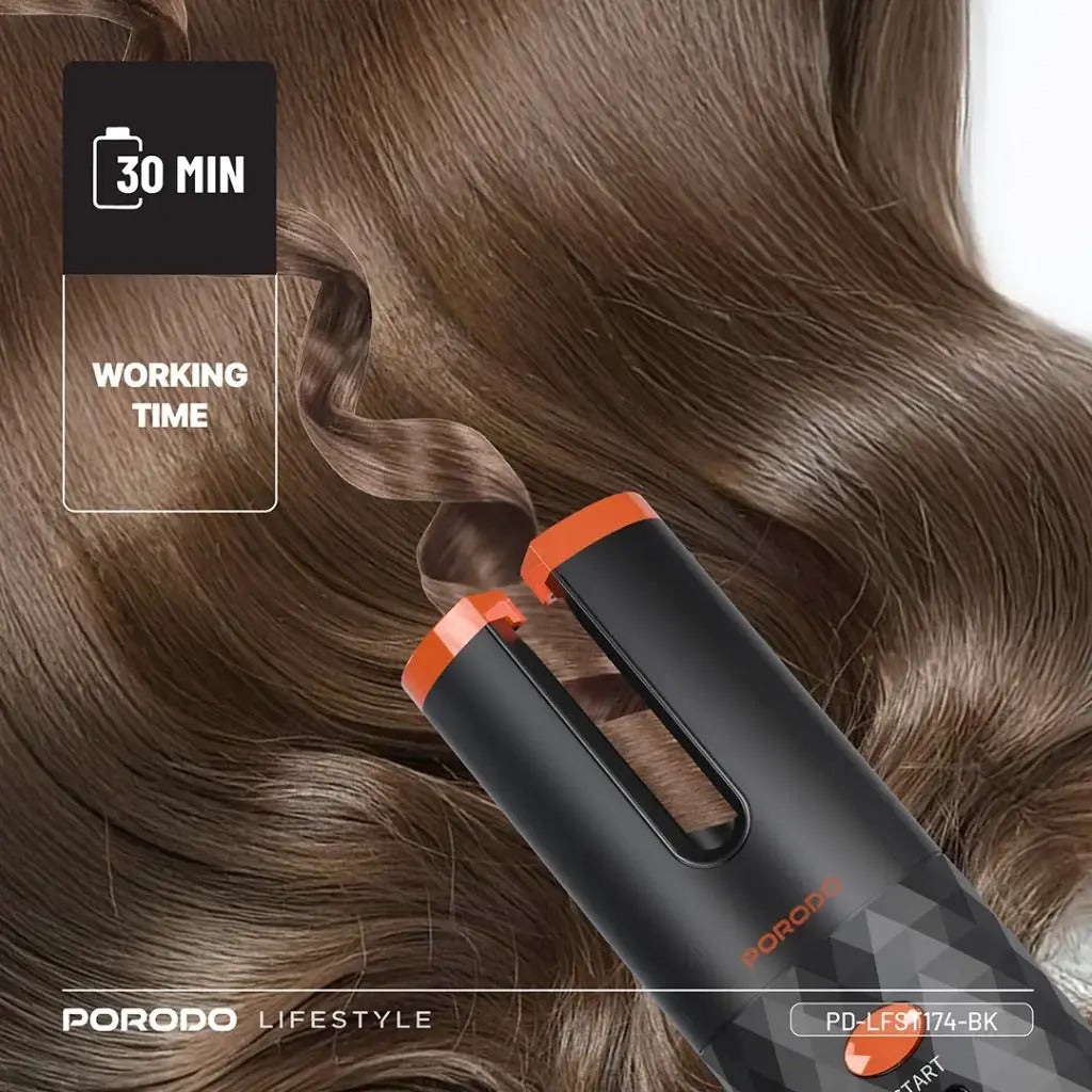 Automatic Cordless Hair Curler – Effortless Healthy & Shiny Curls and Waves, Preset Temperature Settings By Porodo
