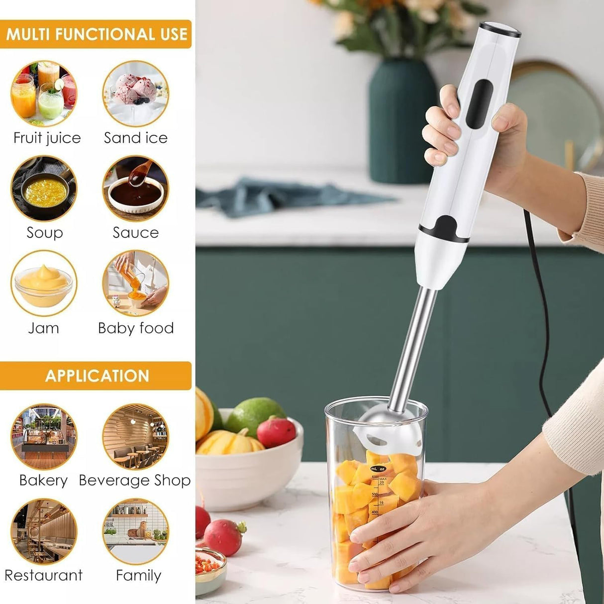 Handheld Stick Blender 400W with 2-Speed Control & Stainless-Steel Blades for Smoothies, Soups, Sauces & Baby Food by DENX