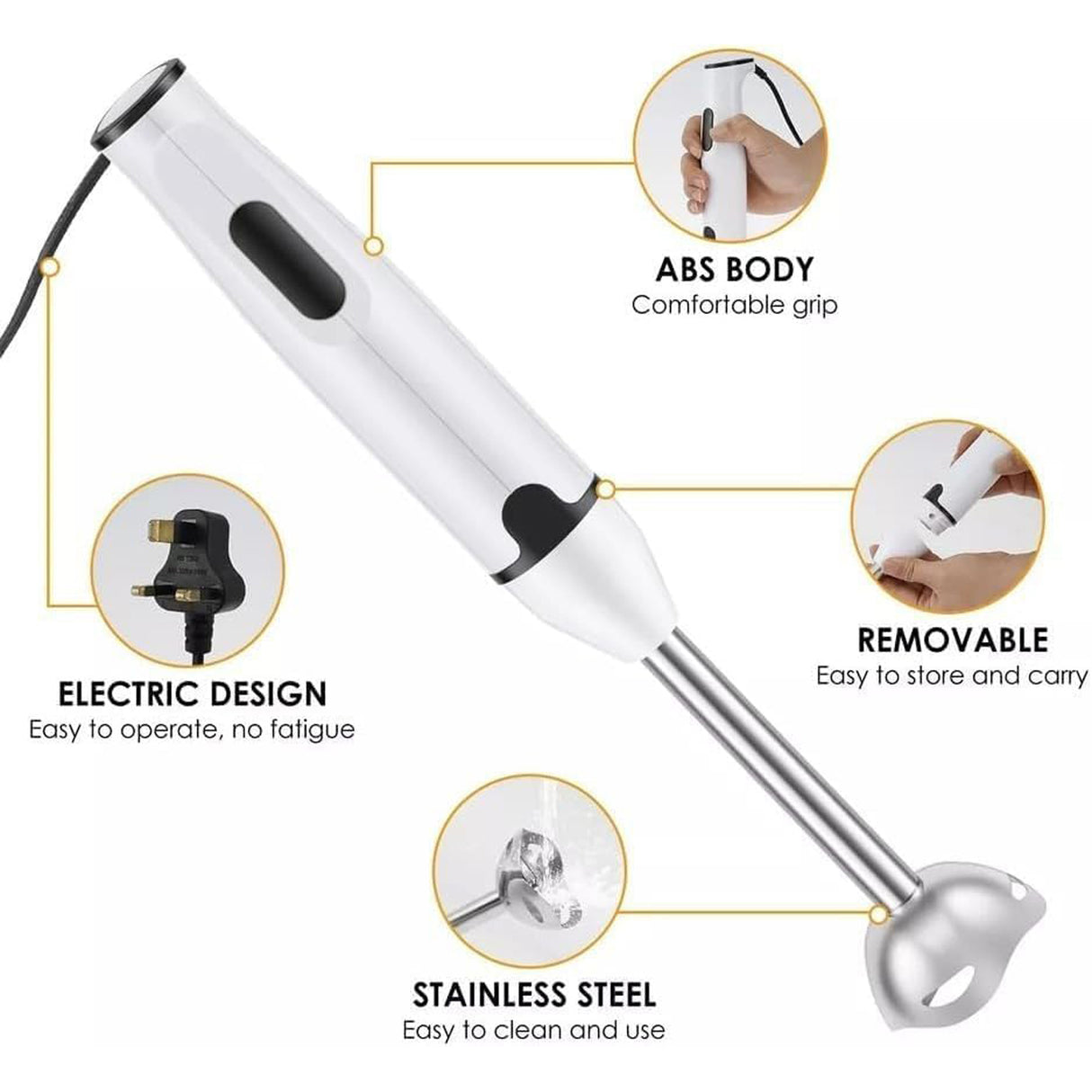 Handheld Stick Blender 400W with 2-Speed Control & Stainless-Steel Blades for Smoothies, Soups, Sauces & Baby Food by DENX