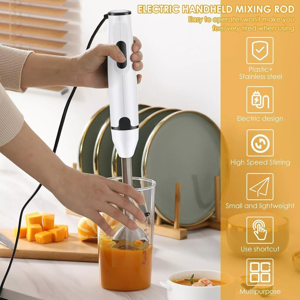 Handheld Stick Blender 400W with 2-Speed Control & Stainless-Steel Blades for Smoothies, Soups, Sauces & Baby Food by DENX