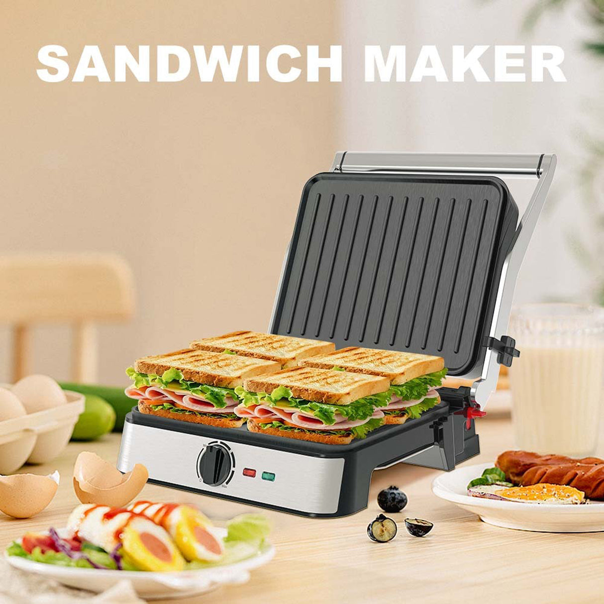 Panini Sandwich Maker & Rotating Electric Grill 2200W (ST-9399) by Winning Star | sandwich maker | SASKA Trading
