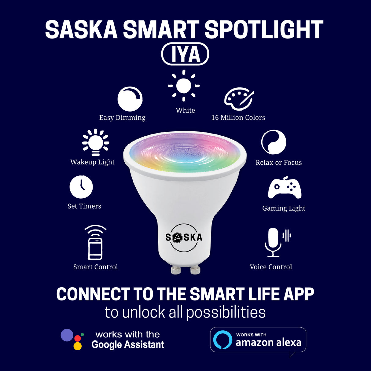 Saska Smart Spot Light GU10 IYA | Smart Light | SASKA Trading