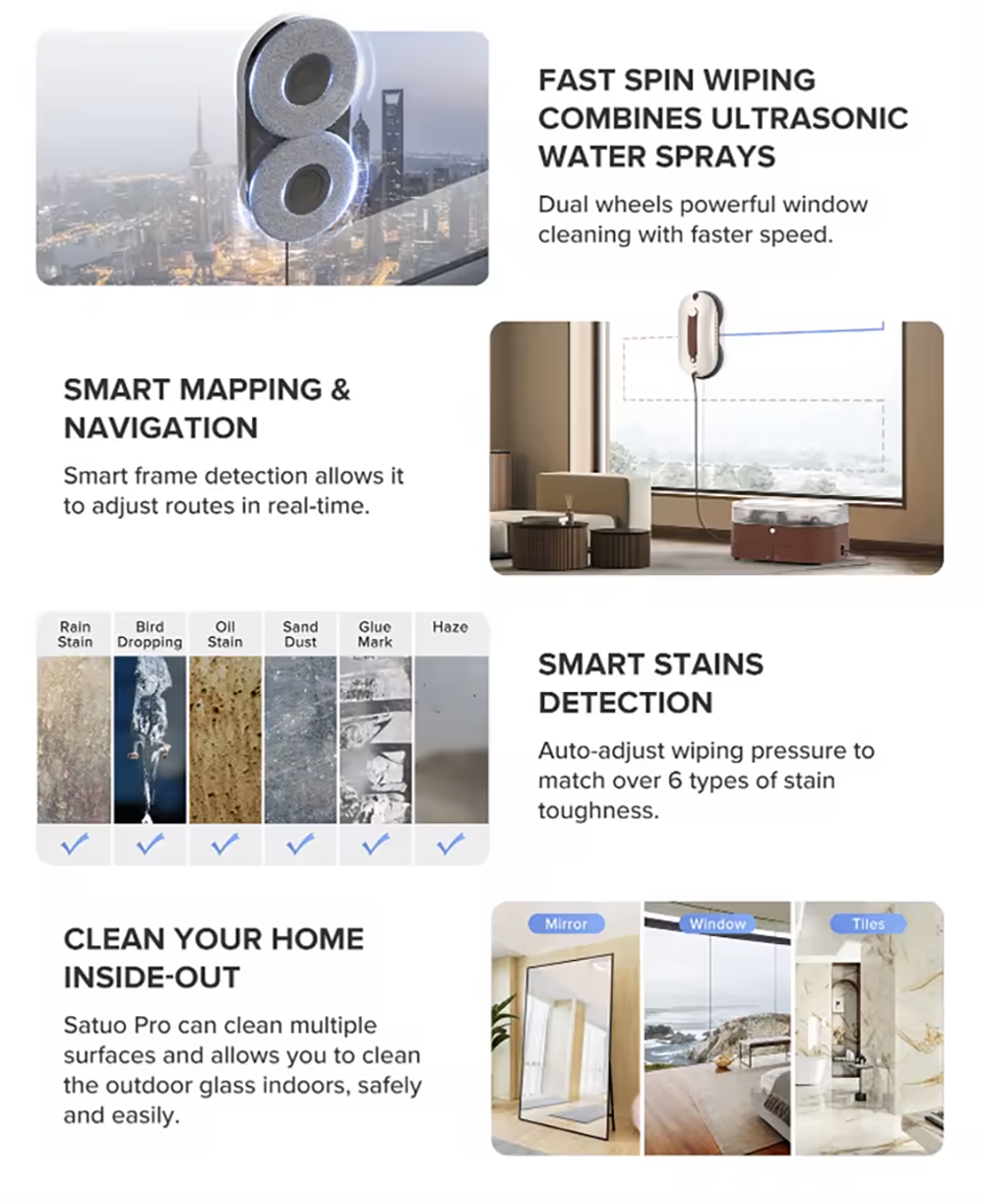 SATUO PRO Smart Window Cleaner Robot | Window Cleaner | SASKA Trading