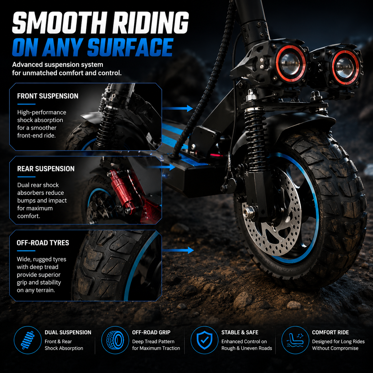 48V Foldable Electric Scooter for Adults with Removable Seat, Dual Suspension, Off Road Tires