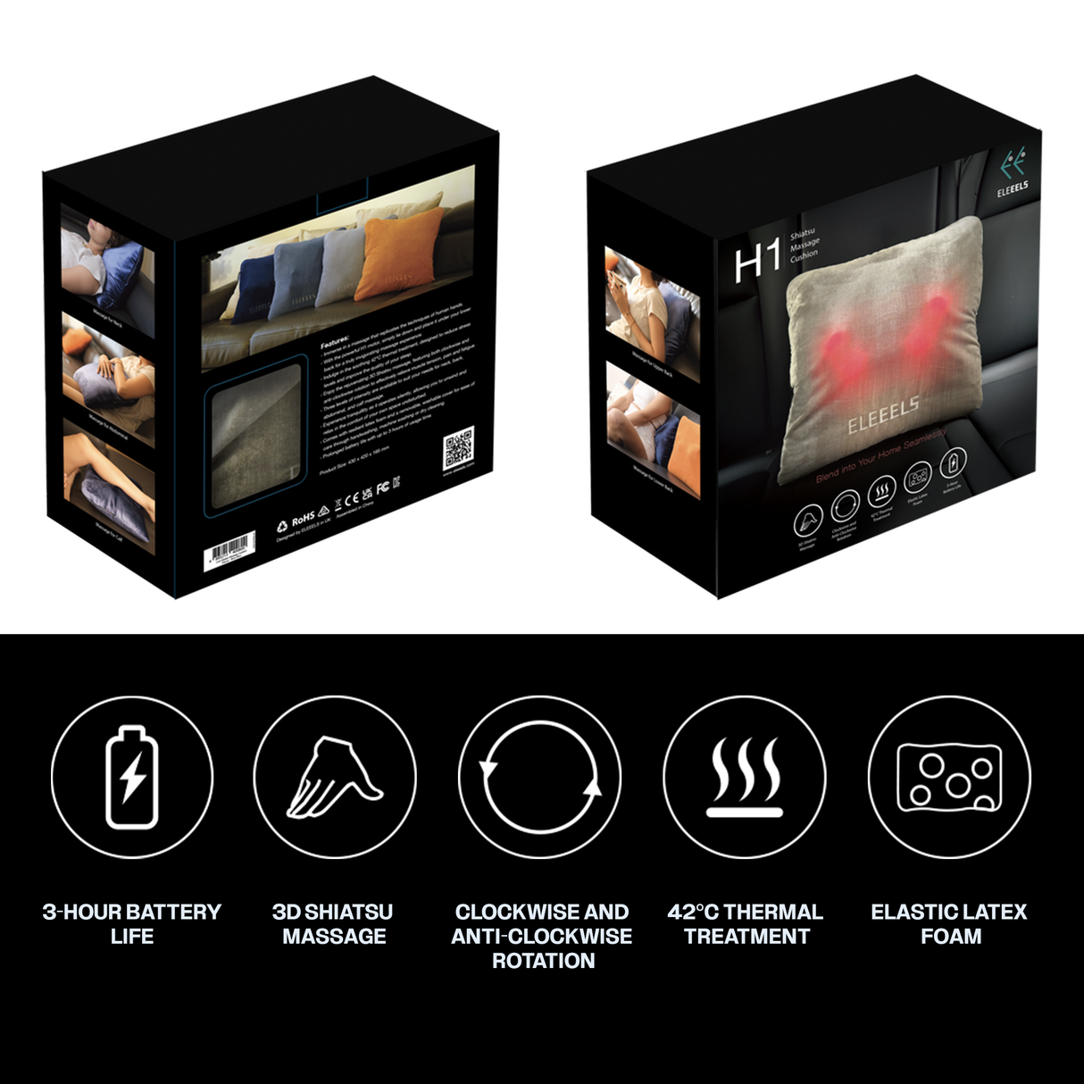 Shiatsu H1 Massage Cushion with Heat by ELEEELS | Massage cushions | SASKA Trading