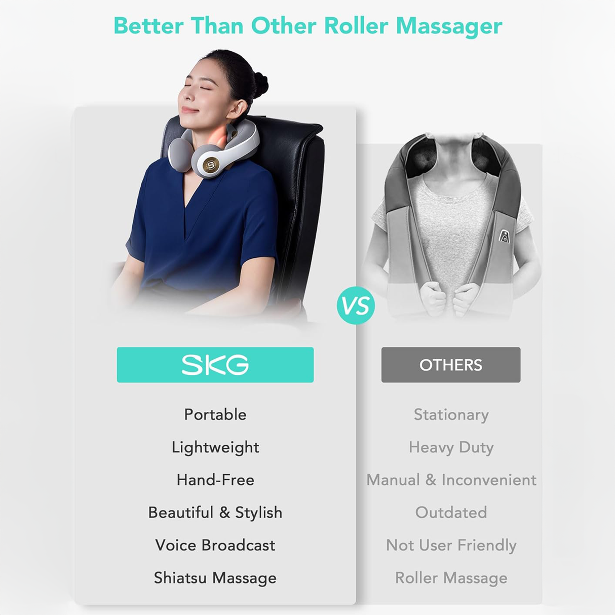 Comparison of Shiatsu Neck & Shoulder Massager with Heat – Cordless Deep Tissue Relief by SKG vs other massagers.