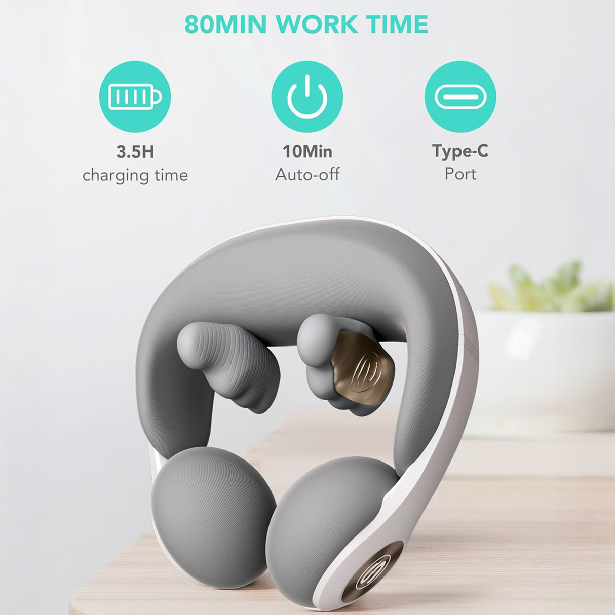 Shiatsu Neck & Shoulder Massager with Heat – Cordless Deep Tissue Relief by SKG features, battery, charging, and auto-off details.