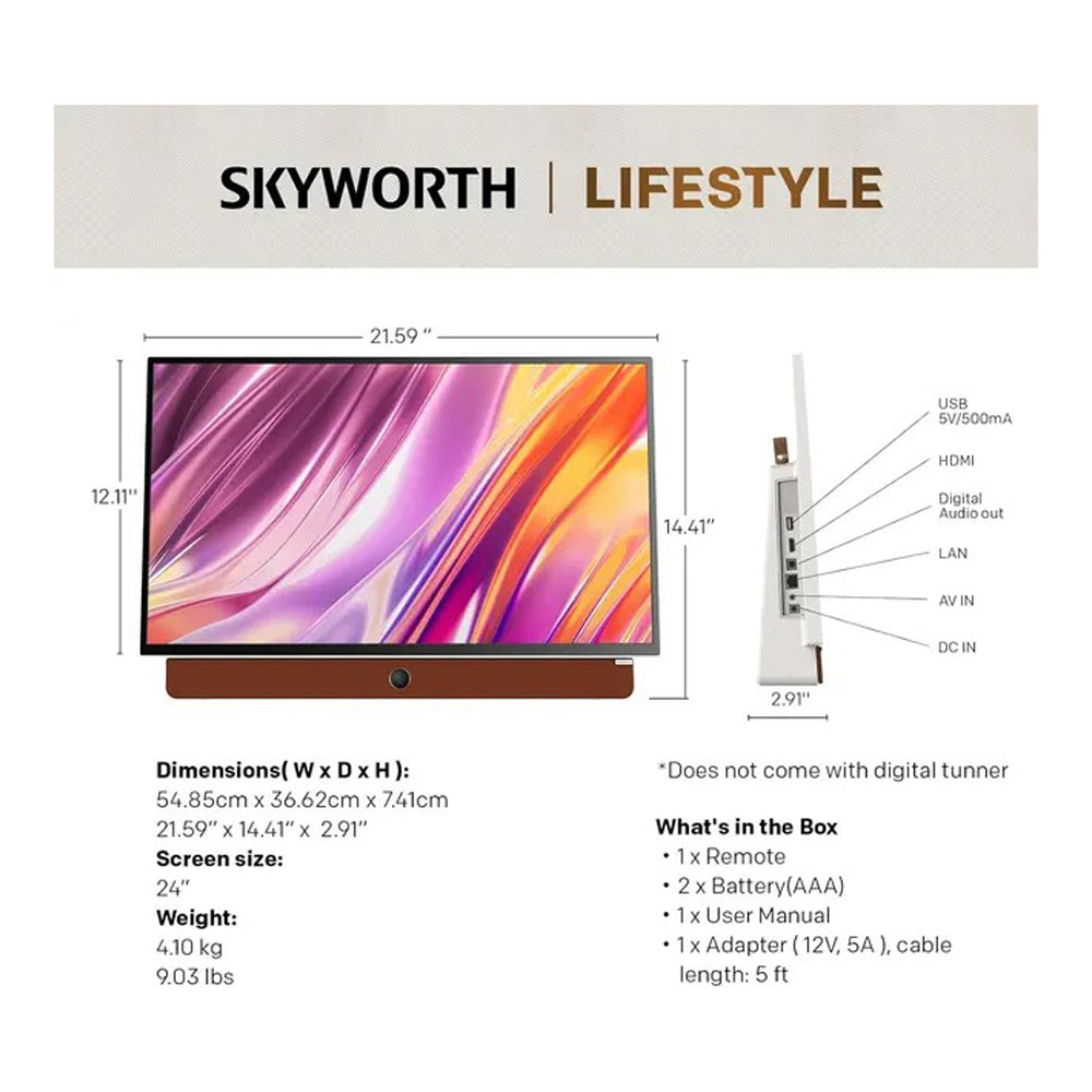 24″ FHD Portable Smart TV with Built‑in Battery, Google TV, HDMI and USB with Carrying Case by SKYWORTH