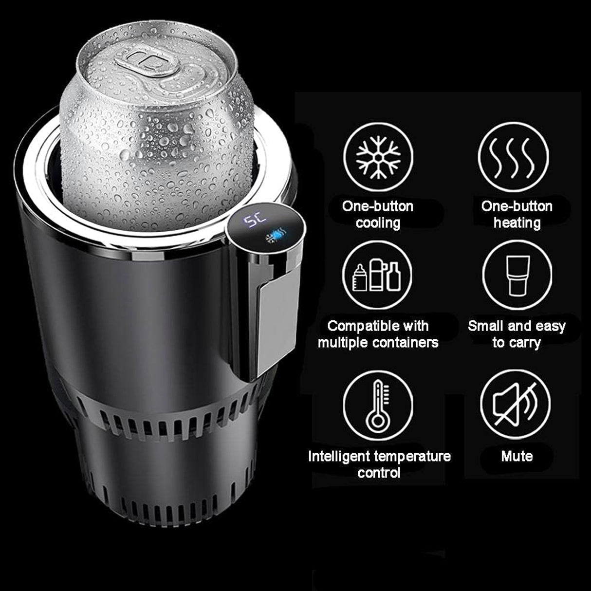 Smart Car Cup Cooler & Heater – Portable 2 in 1 Car Beverage Warmer and Cooling Cup Holder with One-Button Temperature Control