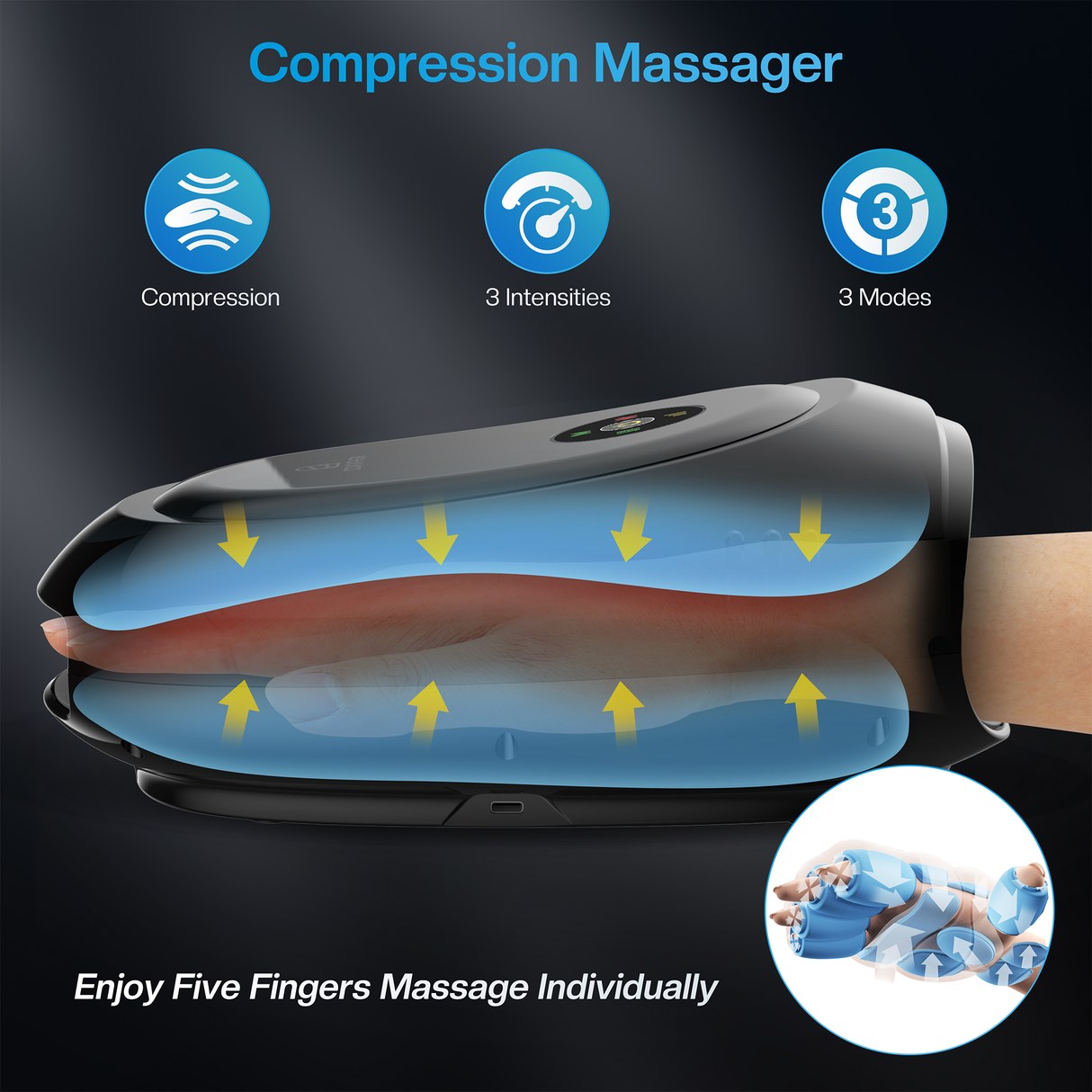 Smart Hand Massager with Heat, Compression by COMFIER | Hand Massager | SASKA Trading
