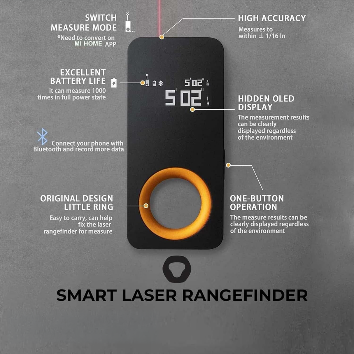 جهاز قياس المسافة الذكي بالليزر 30 مترًا، عداد رقمي عالي الدقة بشاشة OLED من HOTO