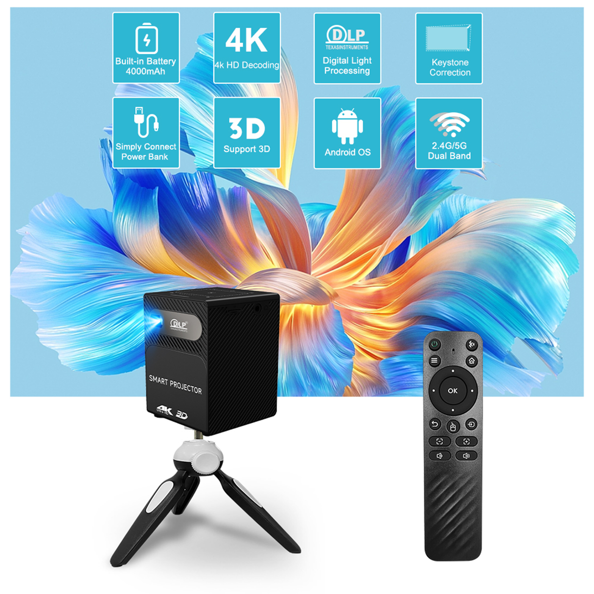 Smart Projector P18 4K – Android Projector with 2GB RAM, 32GB Storage, Ultra HD Home Cinema