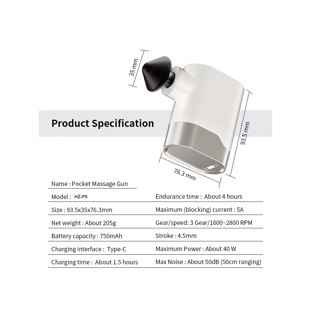 مسدس تدليك محمول صغير الحجم P5 - قابل لإعادة الشحن بحجم الجيب - علاج اهتزازي لاستعادة العضلات